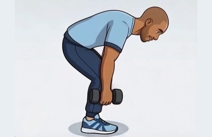 Bent-over row start position, illustrated
