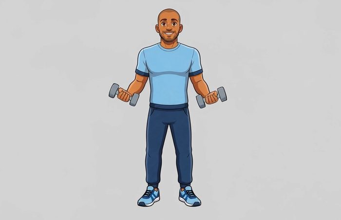 Bicep curl start position, illustrated